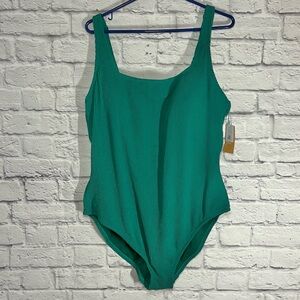 Kona Sol Teal Green Ribbed One-Piece Swimsuit Women Plus Size 22 NWT